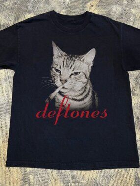 Smoking Cat Aesthetic Graphic T-shirt Shoegaze Inspired Retro Rock Tee
